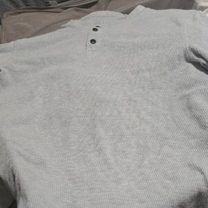 George Men's Light Gray Waffle-Knit Henley Sweatshirt